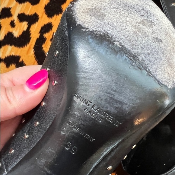 SAINT LAURENT YSL  Black Studded Leather Pointed Toe Pumps - Picture 4 of 15